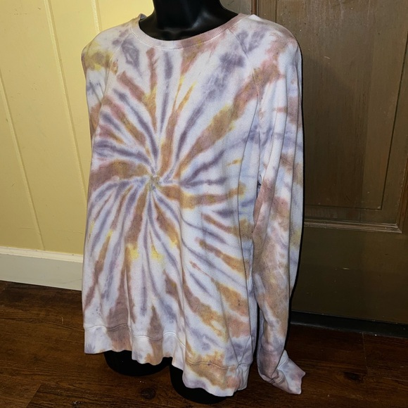 Lucky Brand Brown Gold Tan Neutral Tie Dye Long Sleeve Crewneck Pullover Size L - Picture 4 of 10